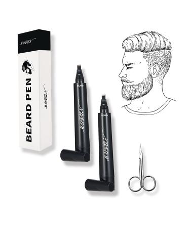 Beard Pen Beard Pencil Filler for Men Long-Lasting Coverage Natural Finish Beard Enhance Facial Hair & Beard Colour Waterproof 2PCS (BLACK)