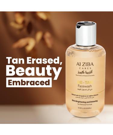 ALZIBA CARES De-Tan Anti-Tan Face Wash with Glycolic Acid Saffron and Grape Fruit Extract | Gently Cleanses Dead Skin Cells | Tan Removal Formula Facial Cleanser for Men & Women | 200ml - Buy Online on GoSupps.com