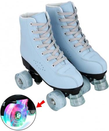 XUDREZ Roller Skates for Women  Double-Row PU Wheels High-top Roller Skates Women Shiny Roller Skates for Unisex Youth Adults Light blue flash wheels Women's 9 / Men's 7.5 - Buy Online on GoSupps.com