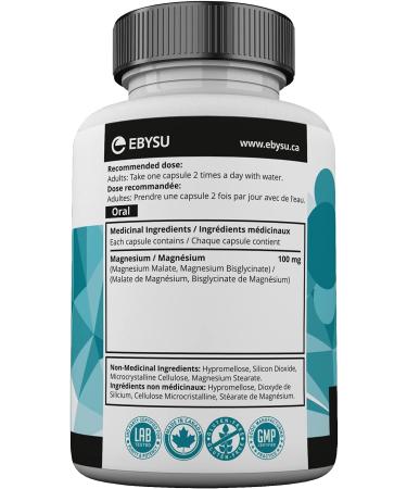 EBYSU Magnesium Bisglycinate Malate - 120 Vegan Caps - Chelated Magnesium Capsules - Source of Electrolytes & Helps to Maintain Proper Muscle Function - Buy Online on GoSupps.com
