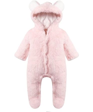 Haokaini Newborn Bear Warmer Snowsuit | Hooded Cotton Fleece Romper for Baby Girls Boys 3-6 Months - Pink - Buy Online on GoSupps.com
