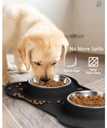 Canple Stainless Steel Dog Bowl with No-Spill Silicone Mat - 12 oz - Non-Skid, Strong Suction Cup - Waterproof Pet Feeder for Small, Medium, Large Dogs - Black - Buy Online on GoSupps.com