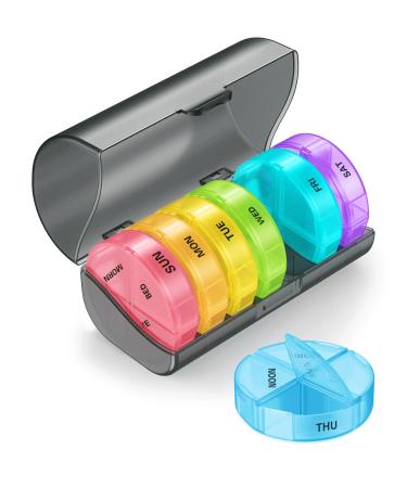 Pill Organizer 4 Times a Day, Large 4X a Day Pill Box for Travelling, Medicine Organizer with Removable Days, Portable 7 Day Pill Case, Pill Containers for Vitamins, Fish Oils, Supplements