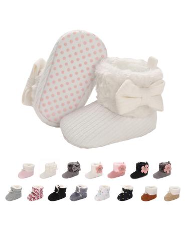 outfit spring Baby Winter Warm Fleece Bootie Newborn Non-Slip Soft Sole Winter Shoes Sock Shoes Cute Adjustable Crawling Shoes Prewalker Boots for Girls Boys Toddler 0-18 Months 6-12 Months D White