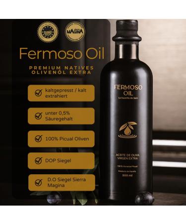 Premium Extra Virgin Olive Oil 500ml - Spanish Andalusian Cold Pressed - Fermoso Oil 6 Set - D.O. Sierra M gina - Buy Online on GoSupps.com