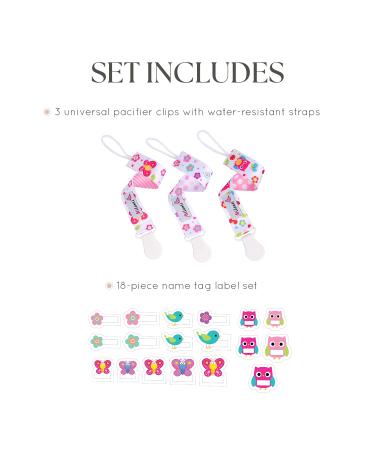 Milanti Pacifier Clip Set - 3 Clips + 18 Name Tag Labels | Universal Paci Holder for Binky Brands & Teethers | Rose & Yellow Floral Design - Unisex - Buy Online on GoSupps.com