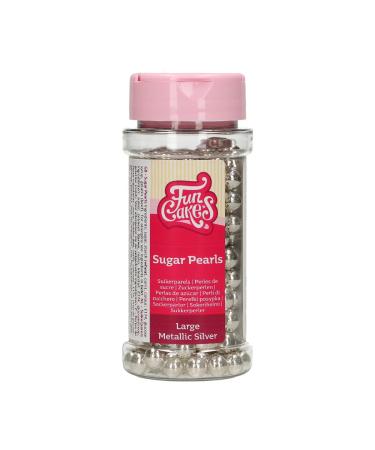 FunCakes Sugar Pearls Large Metallic Silver: Cake Sprinkles Great Taste Perfect for Cake Decorating Edible Sugar Pearls. 80 g.