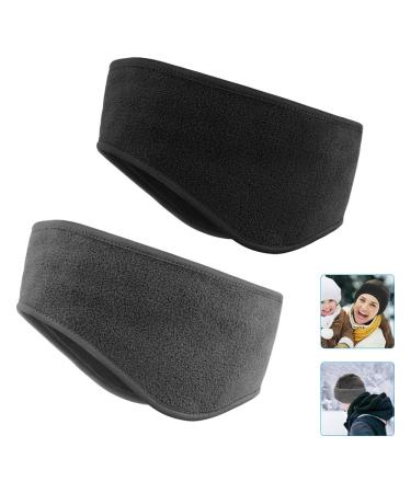 Ear Warmers Headband, KOMAKE 2 Pack Earmuff Headband Fleece Earmuffs Running Headband Winter Ear Covers Moisture Wicking Sweatband Ski Sport Headband For Men & Women (Black+Gray)