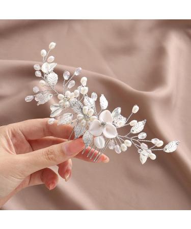 Vakkery Bridal Wedding Hair Comb - Silver Pearl Hair Clips & Flower Hair Accessories for Women & Girls - Buy Online on GoSupps.com