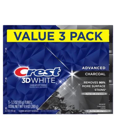 Crest 3D White Advanced Charcoal Teeth Whitening Toothpaste with Fluoride 3.3 oz Pack of 3 - Buy Online on GoSupps.com