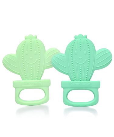 PrimaStella Silicone Cactus Teethers for Infants  Babies and Toddlers - Safety Tested - BPA Free - Cute  Soothing  Easy to Hold - Baby Teether Toy Set of 2 - Green & Neo Mint