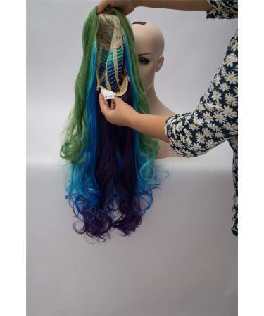 Baisheng Women Long Straight Side Parting Wig - Natural Black & Grass Green Gradient | Heat Resistant Synthetic Cosplay Hair - Buy Online on GoSupps.com