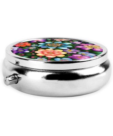 Flower Diamond Paintings Round Pill Box - Cute Mini Travel Pill Box Metal Organizer for Vitamins & Medications - Buy Online on GoSupps.com