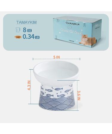 Tamaykim Ceramic Tilted Raised Cat Bowls Set - 8 oz Food and Water Dishes for Kitties - Porcelain Elevated Pet Dish, Set of 2 Orange & Blue - Buy Online on GoSupps.com