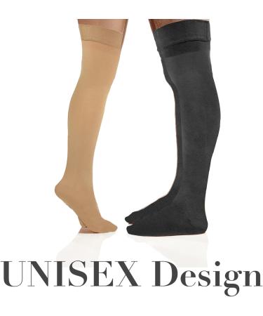 Thigh-High Compression Stockings 20-30 mmHg | Closed Toe | Medical Class 1 Support for Men & Women - Medium Black - Buy Online on GoSupps.com