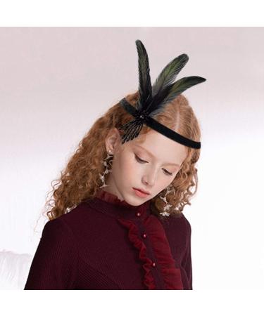 1920s Flapper Headpiece - Black Feather Roaring 20s Gatsby Hair Accessories - Buy Online on GoSupps.com