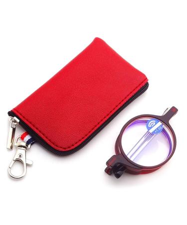 Vevesmundo Blue light filter foldable reading glasses anti blue light collapsible compact mini reading aid glasses with case 1 piece of red folding glasses 2.0 x