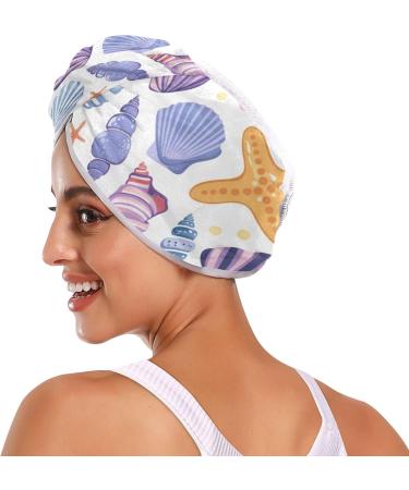 Colorful Shells Hair Towel 2 Pack - Super Absorbent Quick Dry Hair Turbans for Women & Girls - Buy Online on GoSupps.com