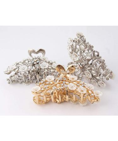 Vintage Metal Rhinestone Hair Claw with Imitation Pearl - Large Size Hair Clip for Women (Gold-A) - Buy Online on GoSupps.com