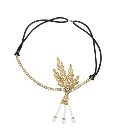 Rhinestones 1920s Headband Vintage Flapper Accessories 1920s Headpiece Pearl Hair Bands Gold Bridal Wedding Flapper Headband 1920s Hair Accessories for Women (Gold)
