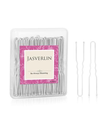 JASVERLIN U Shaped Hair Pin Silver  Bun Pins for Women Long Large Bobby Pins Hairpin for Curly White Hair Ballet Dance Wedding Box Container 2.4in 100 pcs