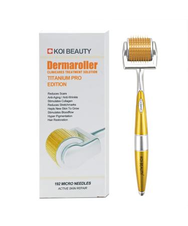 KOI BEAUTY Derma Roller 0.5mm- 192 Real Individual Needles Titanium Microneedling Roller for Hair Beard Roller for Beard Growth Dermaroller for Face Body Scalp for Women Men At Home 192 Real Individual Needle 0.5mm