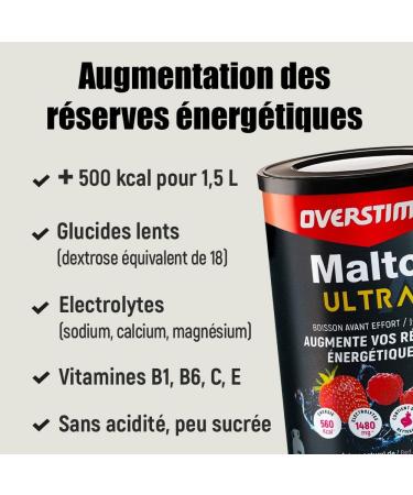 Overstim.s - Ultra Malto Drink (450g) - Increases energy reserves - Slow carbohydrates - Improves endurance - Good muscle function - Reduces fatigue - Red Fruit Flavor - Buy Online on GoSupps.com