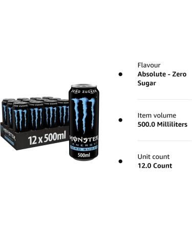 Monster Energy Drink 12x500ml (Absolute - Zero Sugar) - Buy Online on GoSupps.com