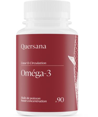 Omega 3 | Vitamin E | Food Supplement | DHA EPA High Concentration 2240mg | Wild Fish Oil | Sustainable Peach | Eco-Friendly Sugar Cane Bottle | Quersana France | 90 Capsules
