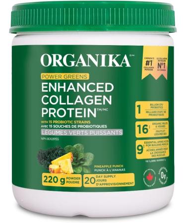 Organika Enhanced Collagen Protein Power Greens - with 16 organic fruits and vegetables & Electrolytes + Enhanced Collagen- Strawberry Peach Flavour Nutritional Supplement+ Strawberry Peach - Buy Online on GoSupps.com