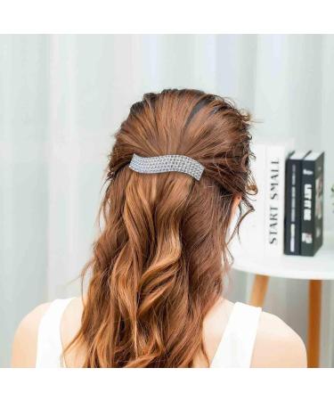Allereya Crystal Hair Clip Barrette CZ Rhinestone Hair Barrette Clip Silver Shiny Wedding Headpieces Crystal French Head Clip Decorative Headwear Bride Hair Accessories for Women and Girls (Silver) - Buy Online on GoSupps.com