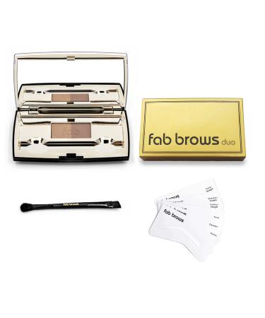 Fab Brows Duo Eyebrow Kit  Ultimate Brow Stencil Kit with Compact Powder Mirror and Eyebrow Shaper  Waterproof Eye Makeup Contour Palette Set for Eyebrow  Eyebrow Cosmetics  (Light/Medium Brown)