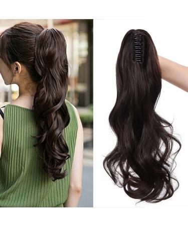 Sego 45cm ponytail hair extension ponytail hair part braid clip in extensions voluminous claw on synthetic hair wavy dark brown 18 "(45cm) -140g lured dark brown