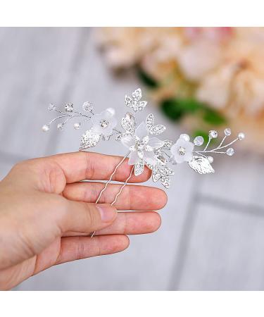 Easedaily Silver Leaf Crystal Wedding Hair Pin | Bridal Rhinestone Hair Accessories for Women & Girls - Buy Online on GoSupps.com