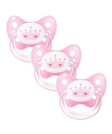 Dentistar Silikon Schnuller 3 Set- Size 2 6-14 months- tooth and jaw-friendly nucking with dental level- BPA-free- Made in Germany- Krone pink