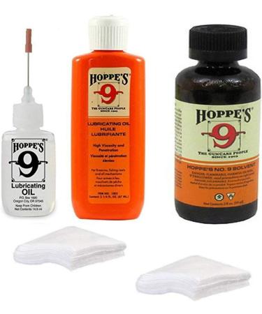Hoppes 9 Elite Gun Cleaning kit - Gun Bore Cleaner and Lubricant Oil with 14.9 ML Precision Lubricator and 25-40 Patches for .38, 9mm.40.44 and .45 Caliber