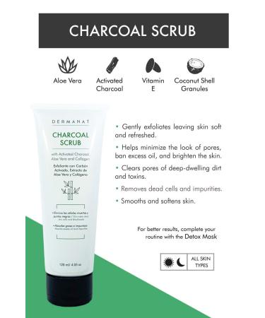 Dermanat Charcoal Scrub with Activated Charcoal Aloe Vera and Collagen | Deep Clean exfoliating scrub | For all skin types | 4 Fl Oz - Buy Online on GoSupps.com