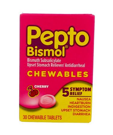 Pepto-Bismol 5 Symptoms Digestive Relief Chewable Tablets Cherry 30 ea (Pack of 12)