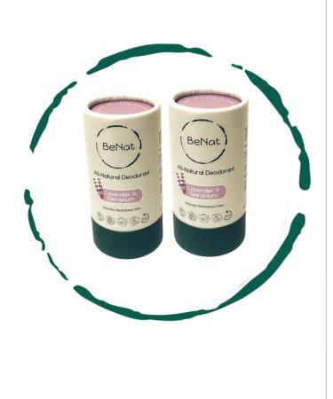 BeNat. 2-Pack All Natural Deodorant Plastic Free for Women & Men Lavender & Geranium Aluminum Gluten & Cruelty Free 24 Hour Long Lasting Protection Zero Waste Eco Friendly Products 3oz 2-Pack. Lavender & Geranium
