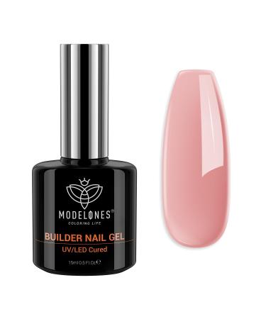 Modelones Builder Nail Gel 8-in-1 Neutral Pink Gel Builder for Nail Thickening Apex Building Rose Blush Pink Rubber Base Gel Polish LED Nail Lamp Cured Hard Gel Nail Strengthener Extension Gel