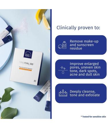 TRU HYAL 100 Delicate Face Scrub & Cleanser 30 Daily Sachets - Gentle Exfoliating Formula with Sugarcane Lemon Peel Oil and Hyaluronic Acid Deep Cleansing and Pore Refinement - Buy Online on GoSupps.com
