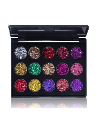 GUZHUXISHE 15 Colors Glitter Eyeshadow Makeup Palette -Small Sequins Shimmer Matte Eyeshadow Professional Makeup Natural Long Lasting Waterproof Eye Shadow02