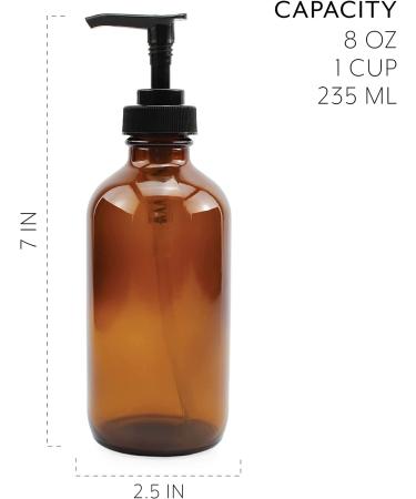 8oz Amber Glass Pump Bottles (4-Pack) - Boston Round for Lotion - Black Plastic Pumps - Empty - Buy Online on GoSupps.com