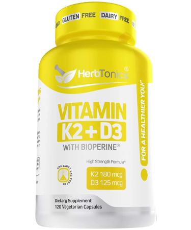 Immune System Support Vitamin K2 (MK7) with D3 5000 Iu Supplement with Bioperine (Black Pepper) 120 Vegetarian Capsules Strong Bones and Heart Health -k2 d3 Complex- Tiny Easy to Swallow