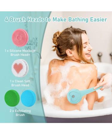 Electric Body Bath Brush with 5 Rotating Heads for Shower | Rechargeable Silicone Scrubber for Exfoliating Massage | Long Handle Back Brush for Women Men (Blue) - Buy Online on GoSupps.com
