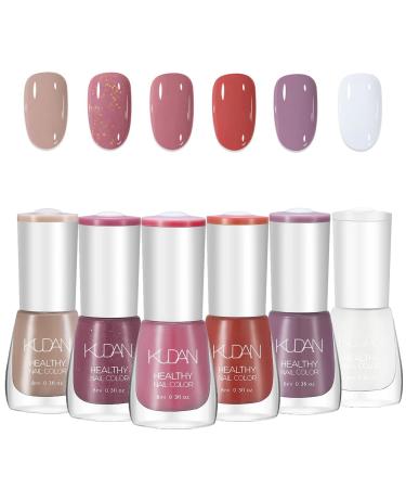 Nail Polish Sets 6PC Quick Dry Nail Polish Nail Varnish Long Lasting Nude Pink White Red Purple Glitter Nail Polish Non-Toxic Water Based Natural Nail Varnish Sets No Need Cure