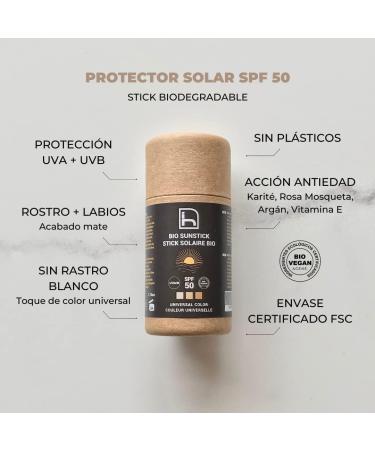 Facial Sunscreen 50 with Organic Color - Facial Sun Stick 50 - Facial Sunscreen 50 with Color SPF 50 - Certified Organic and with Biodegradable Cardboard Packaging - 50 g - Buy Online on GoSupps.com