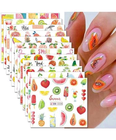 Fruit Lemon Watermelon Nail Stickers - Tropical Summer Nail Art Decals for Women and Girls - Buy Online on GoSupps.com