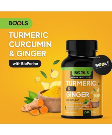 Bools Turmeric Curcumin Supplement with BioPerine & Ginger Turmeric Curcumin with Black Pepper 1950mg for Max Absorption Joint Support- Non-GMO Turmeric Supplement Vegan 240 Capsules - Buy Online on GoSupps.com