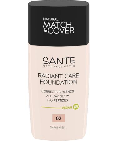 SANTE Naturkosmetik Radiant Care Foundation 02 Rose Linen vegan foundation with organic peptides and highquality oils for radiant skin nourishing and sustainable formula 30 ml